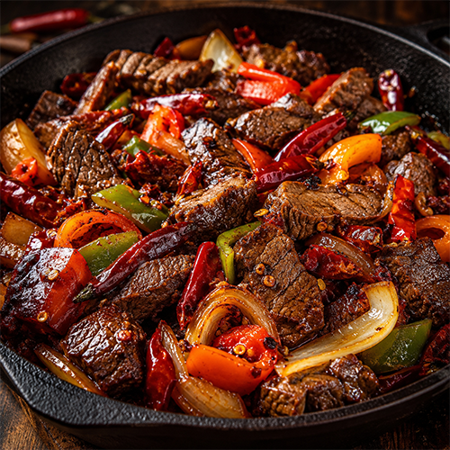 خوراک گوشتِ آتشی (Spicy Beef Skillet) با چاشنی تندروی