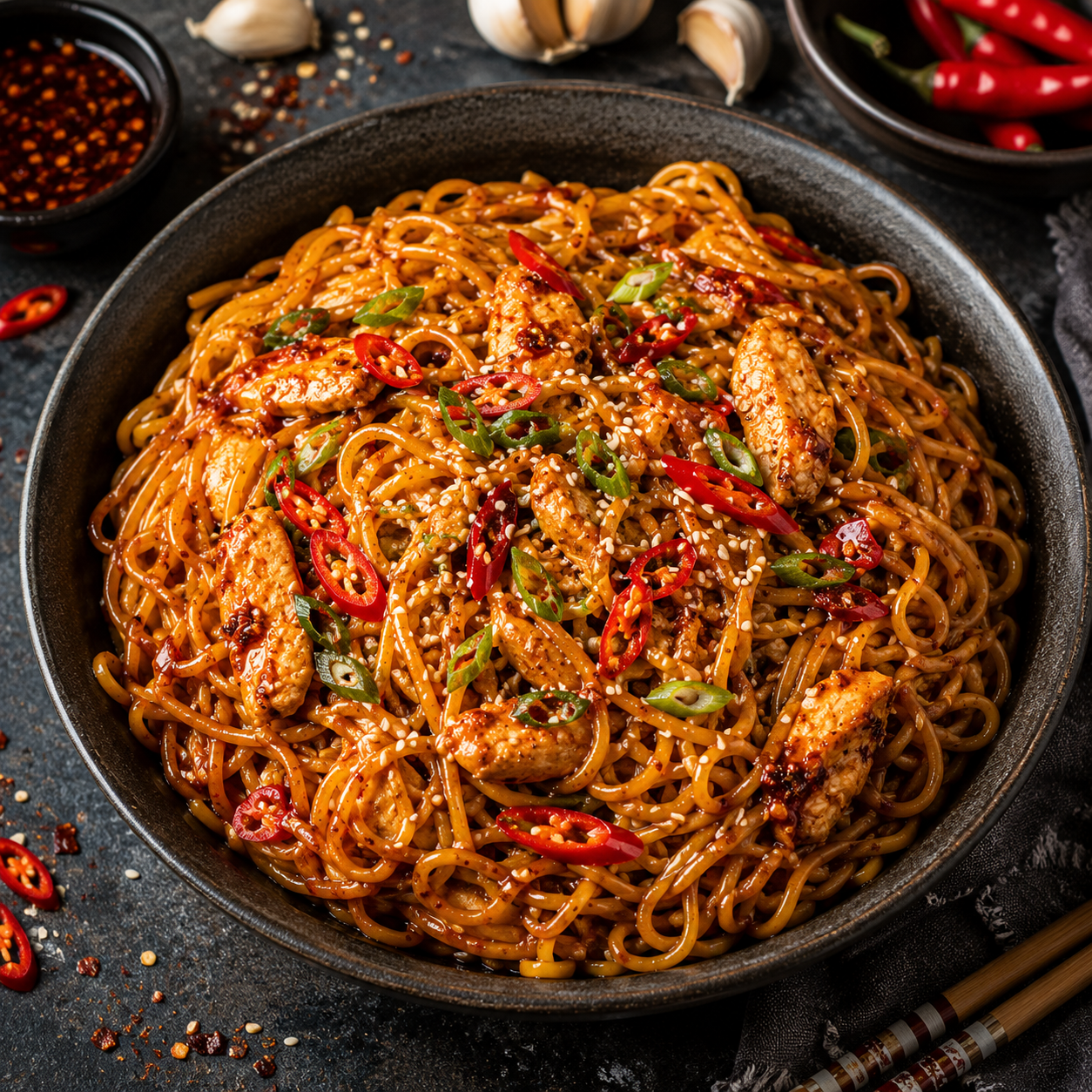طرز تهیه نودل چیلی سیر؛ غذای معروف آسیایی با چاشنی چیلی سیر
